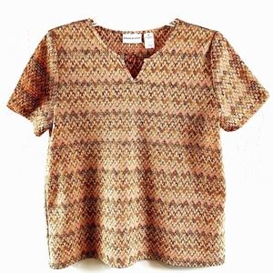 Women's Alfred Dunner Short Sleeve Sweater Knit Top, Size Medium, Brown, Orange